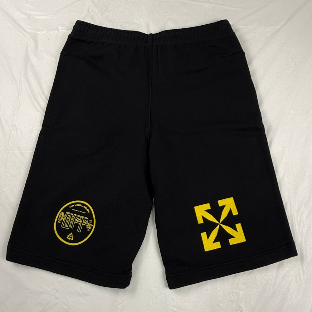 Off-White Virgil Abloh Black Yellow Arrow Graphic Sweat Shorts Mens XL